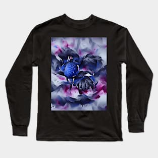 Indigo Abstract Floral Watercolour Art Long Sleeve T-Shirt